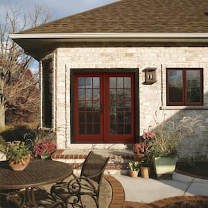 72 in. x 80 in. W-5500 Red Clad Wood Left-Hand 15 Lite French Patio Door w/Unfinished Interior
