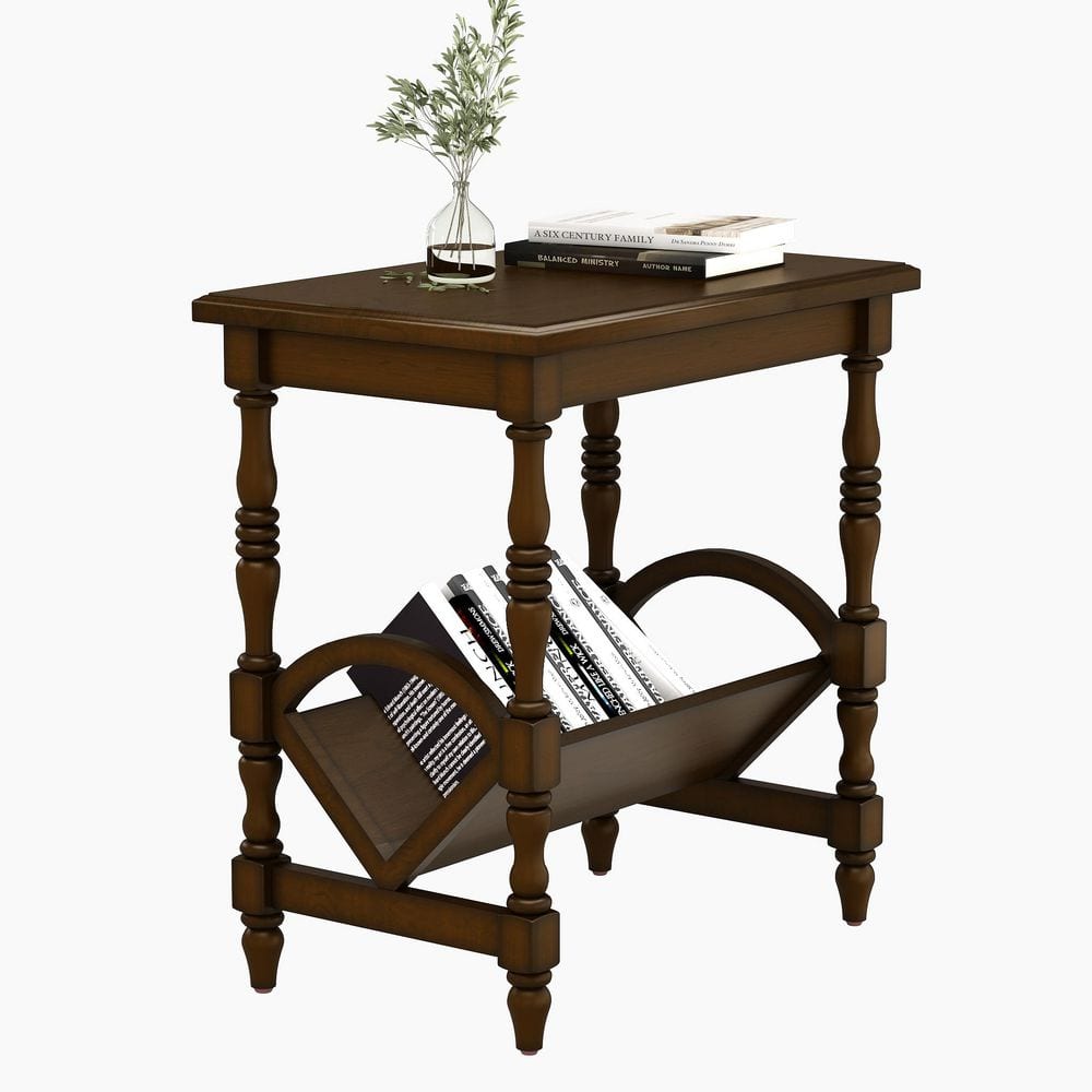 Novarenz 23.62 in. Dark Brown Rectangle MDF Wood Side End Table with Magazine Rack price history on PriceWatchPro