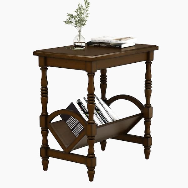 Novarenz 23.62 in. Dark Brown Rectangle MDF Wood Side End Table with Magazine Rack