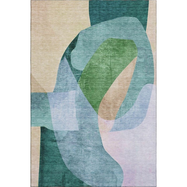 Mayfield Premium Machine Washable Abstract AMF2058 Green 8 ft. x 10 ft. Area Rug