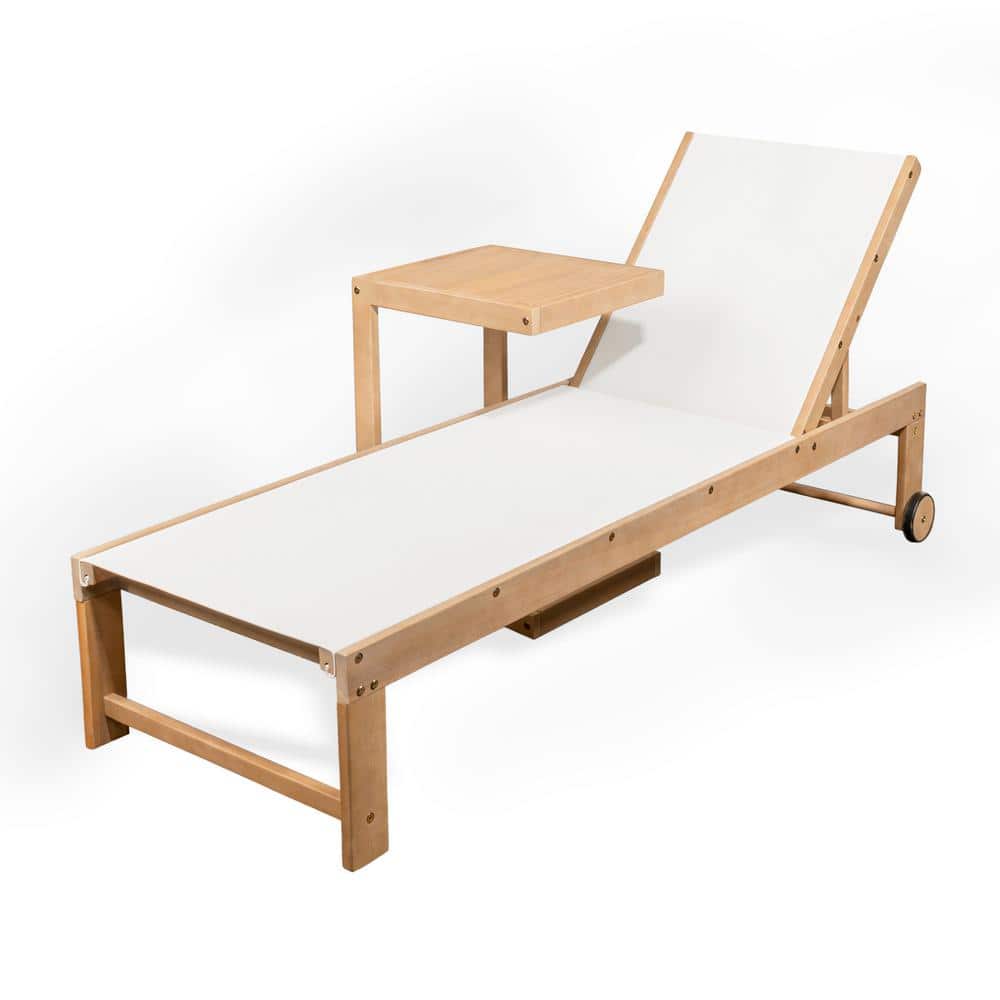 White and Light Teak Acacia Wood 3-Position Outdoor Chaise Lounge Set with Side Table