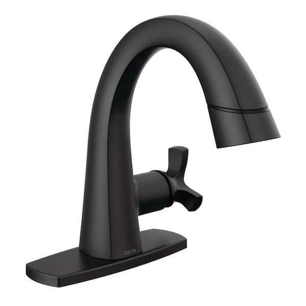 Delta Stryke Single Handle Single Hole Bathroom Faucet with Pull-Down Spout in Matte Black
