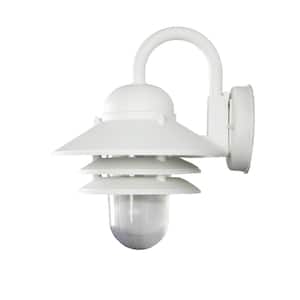 1-Light White Polycarbonate Outdoor Barn Light Sconce with Clear Lens