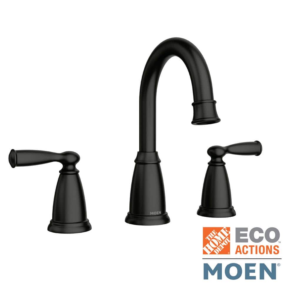 MOEN Banbury 8 in. Widespread Double-Handle High-Arc Bathroom Faucet with Drain Kit and Valve Included in Matte Black -  84947BL