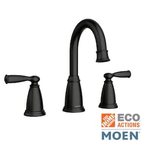 Banbury 8 in. Widespread Double-Handle High-Arc Bathroom Faucet with Drain Kit and Valve Included in Matte Black