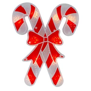 12 in. Lighted Red and White Holographic Candy Cane Christmas Window Silhouette Decor