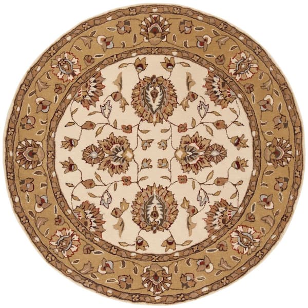 Total Performance 6 ft. x 6 ft. Ivory/Beige Floral Border Round Area Rug