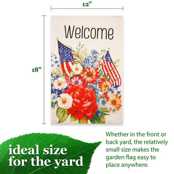 G128 1 ft. x 1.5 ft. Polyester Welcome American Flag Flowers 2