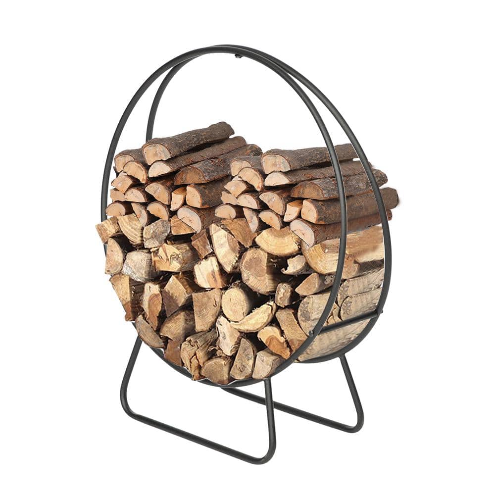 24" Black Steel Round Firewood Storage Rack