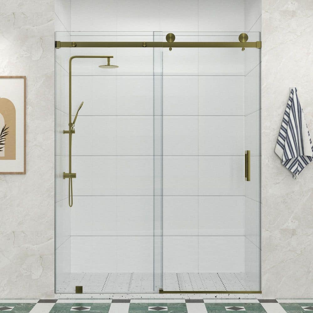 Resa 45 to 48 in. W x 76 in. H Frameless Sliding Shower Door in Brushed Gold with 3/8 in. (10mm) Easy-Clean Clear Glass price history on PriceWatchPro