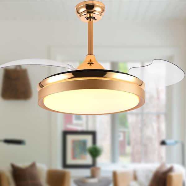 42 in. Indoor Gold Retractable Ceiling Fan with LED Light and Remote, 6-Speed Reversible Ceiling Fans