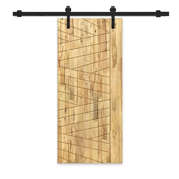 CALHOME 30 in. x 80 in. Weather Oak Stained Pine Wood Modern Interior Sliding Barn Door with Hardware Kit