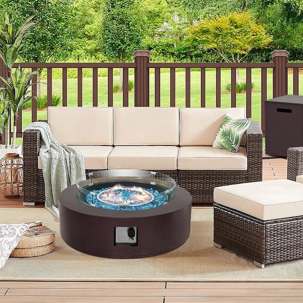 UPHA 42 in. 50.000 BTU Iron Propane Outdoor Fire Pit Table with Tank Table and Glass Wind Guard