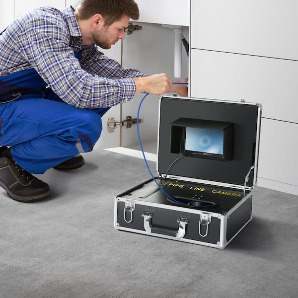 Sewer Camera with 512 Hz Locator 7 in. Pipeline Inspection Camera IP68 131 ft. Snake 16GB SD Card for Sewer Plumbing