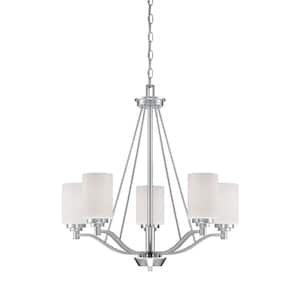 5-Light Satin Nickel Chandelier with Etched White Glass