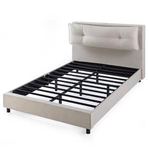 Avery Beige Full Platform Bed with Reclining Headboard and USB Ports
