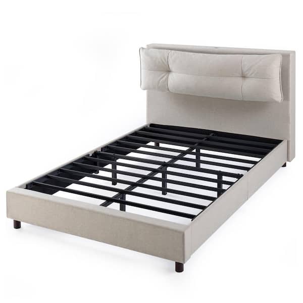 Zinus Avery Beige Full Platform Bed with Reclining Headboard and USB Ports