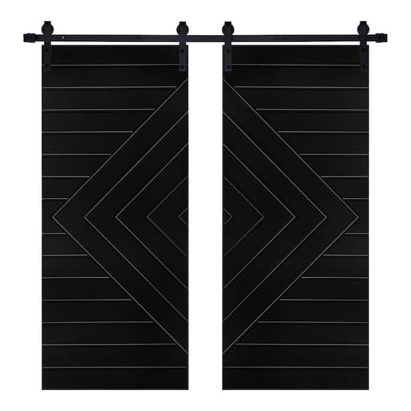 AIOPOP HOME Modern Line Designed 48 in. x 84 in. MDF Panel Black Painted Double Sliding Barn Door with Hardware Kit
