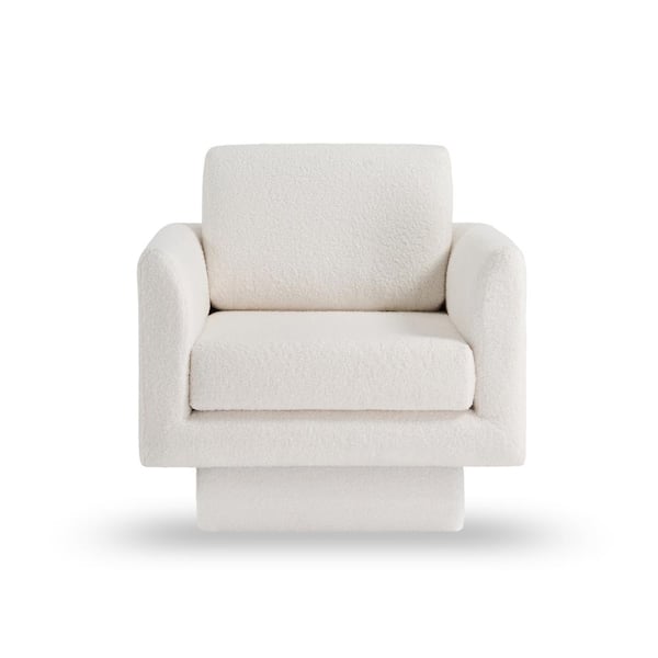 Unbranded Cream 360° Swivel Accent Chair Teddy Sherpa Round Armchair Thick Padded Single Lounge Sofa Velvet Comfy Barrel Chair