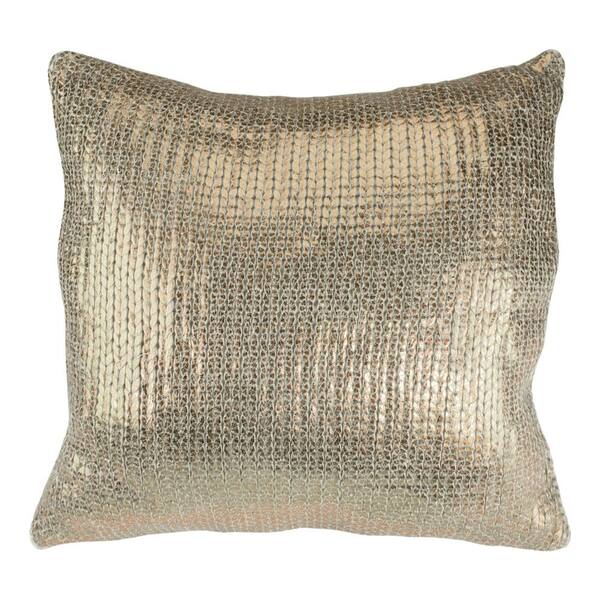 Northlight 17 in. Gold Metallic Knit Throw Pillow with Suede Velvet ...