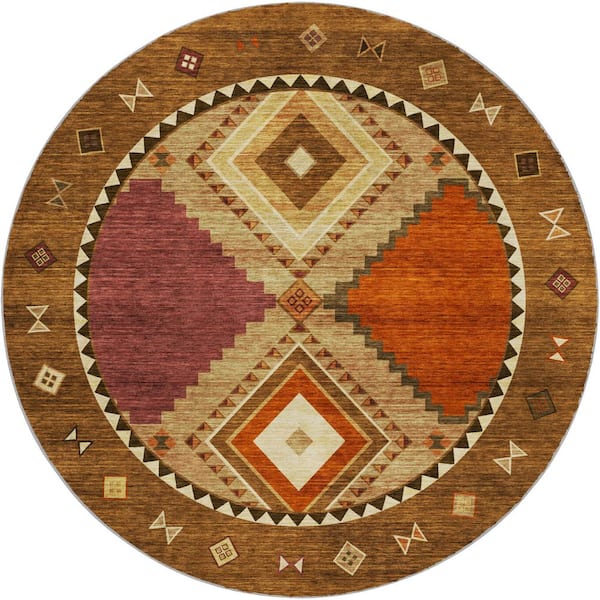 Dream Shag Premium Machine Washable Abstract ADS177 Brown 8 ft. x 8 ft. Round Rug