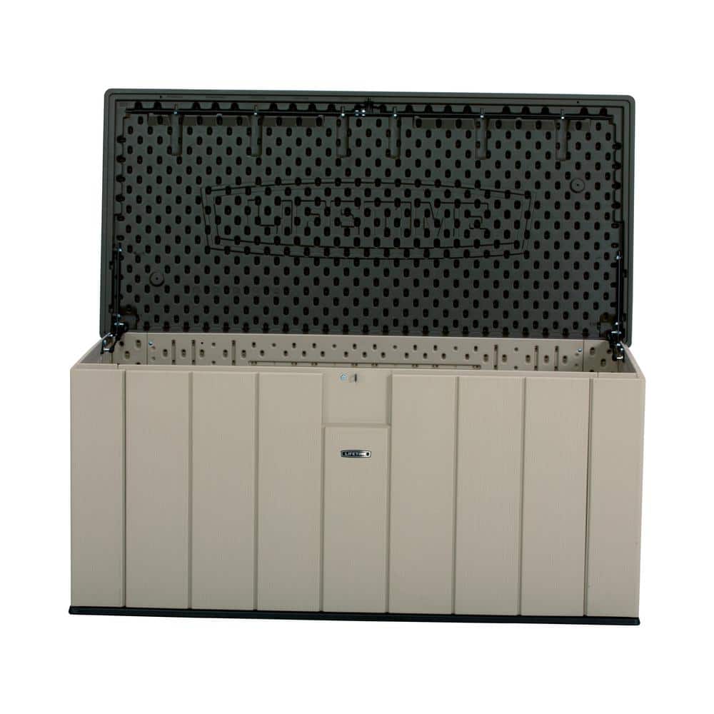 Lifetime 150 Gallon Lockable Beige and Brown Plastic Deck Box