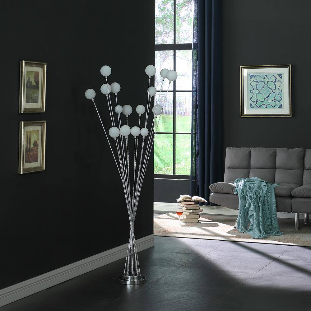 61.5" Silver Chrome Multi-Arm LED Floor Lamp with Glass Orbs
