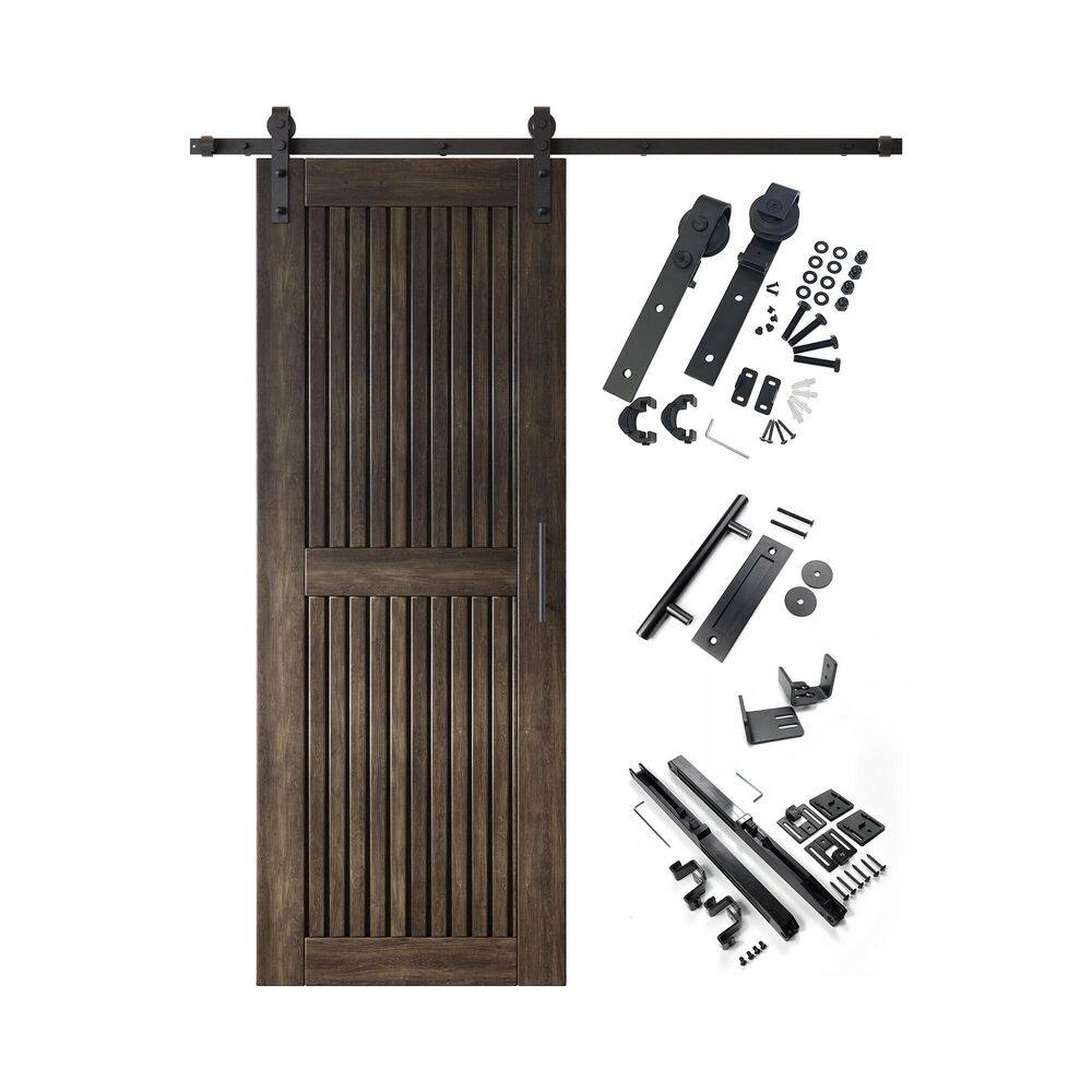 ST 30 in. x 80 in. C-Panel Ebony Vertical Stripe Design Solid Pine Wood Sliding Barn Door with Hardware Kit price history on PriceWatchPro