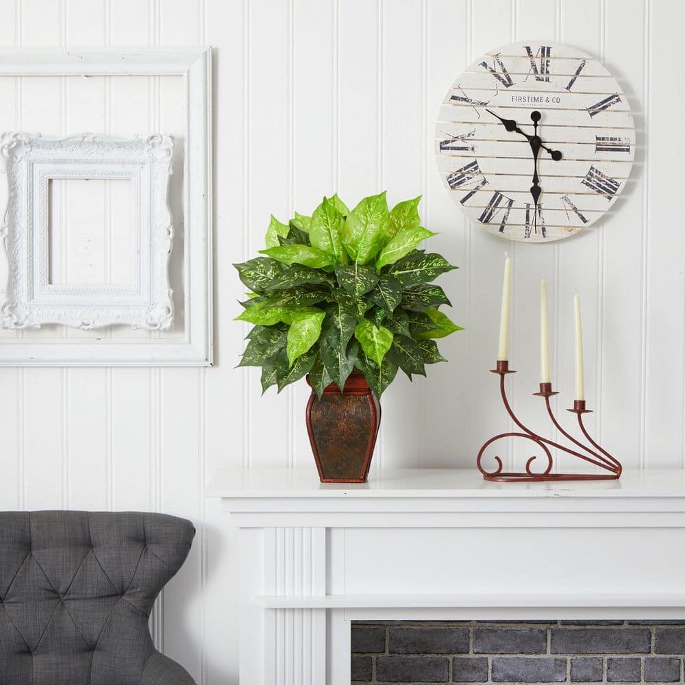 23-Inch Green Dieffenbachia Silk Plant with Decorative Vase