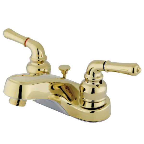 Kingston Brass Magellan 4 in. Centerset 2-Handle Bathroom Faucet with Brass Pop-Up in Polished Brass