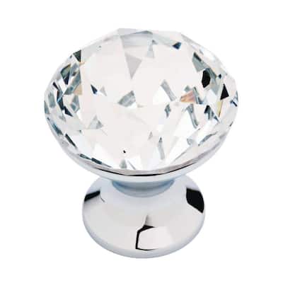 Solitaire 1-3/16 in. (30 mm) Polished Chrome and Clear Faceted Acrylic Round Cabinet Knob