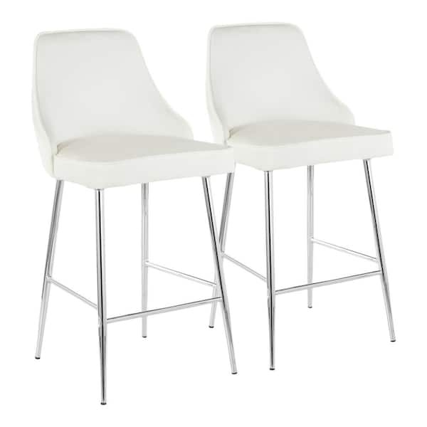 Lumisource Marcel 25 in. Chrome Metal Counter Stool with White Velvet Uphostery (Set of 2)
