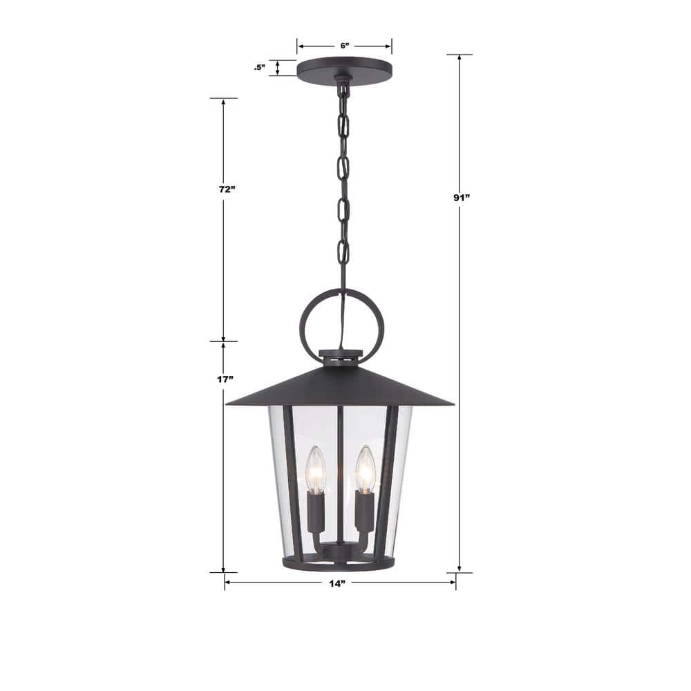 Matte Black Outdoor Lantern Chandelier with Clear Glass