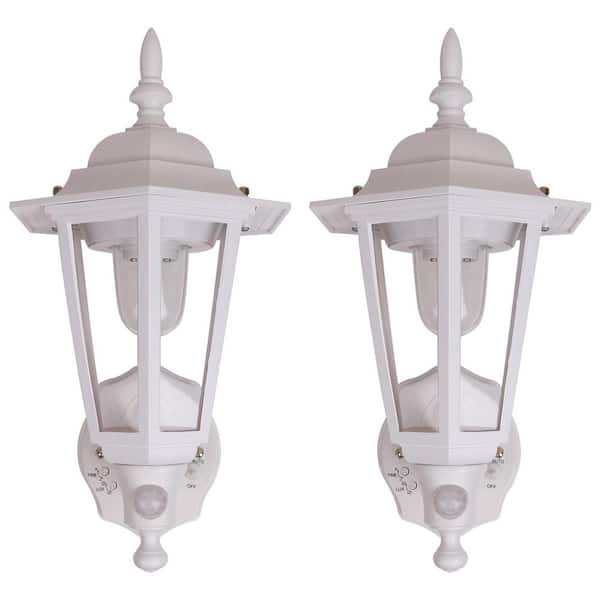 Unbranded Single Light White Motion Sensing Outdoor Wall Sconce 2-Pack