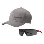 Small/Medium Gray Fitted Hat and Safety Glasses with Tinted Anti-Scratch Lenses