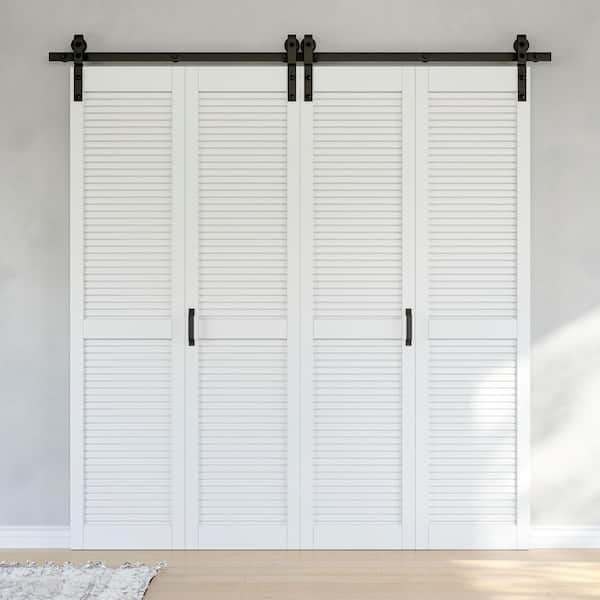 ARK DESIGN 80 in. x 84 in. Solid Core Composite MDF White Finished Louver Closet Bi-Fold Door Sliding Barn Door with Hardware Kit