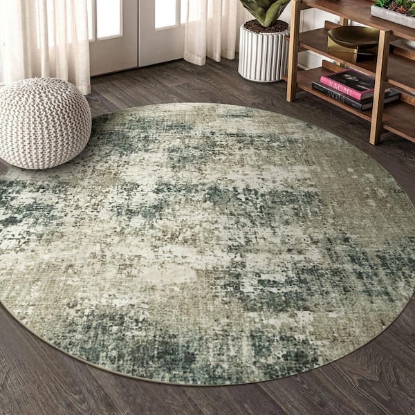 Mist Circle Taupe 5 ft. Modern Abstract Round Area Rug