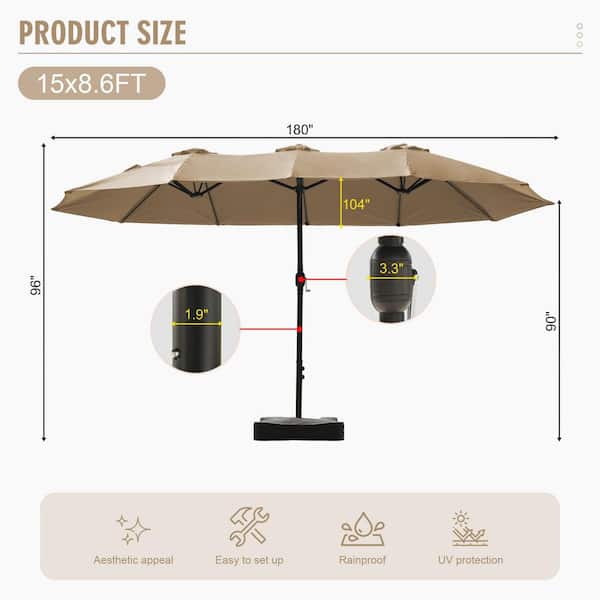 15 ft. Market Patio Umbrella with Crank, UPF50+ Polyester Canopy and Weighted Base in Beige