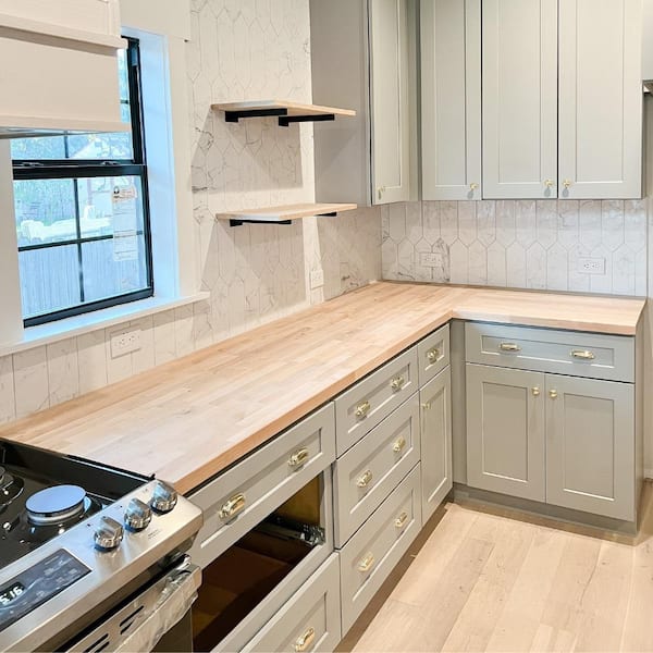 6 ft. L x 39 in. D Unfinished Alder Solid Wood Butcher Block Countertop Island with Eased Edge