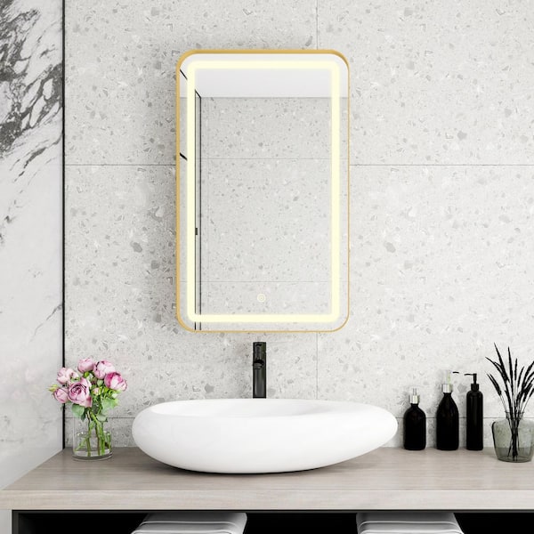 20 in. W x 34 in. H Gold Rectangular 3-Color Temperature LED Light Surface/Recessed Medicine Cabinet with Mirror