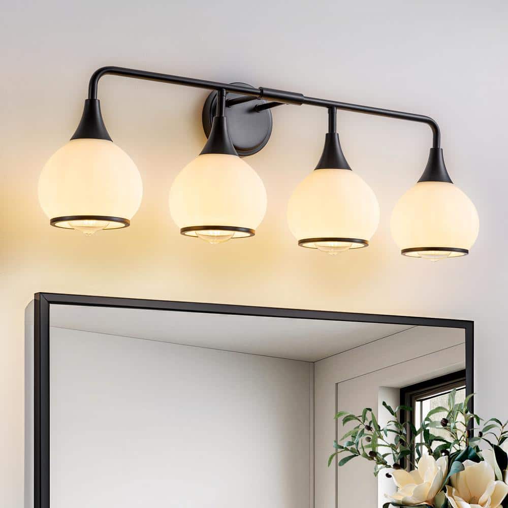 KAISITE 30 in. 4-Light Black Bathroom Vanity Light with