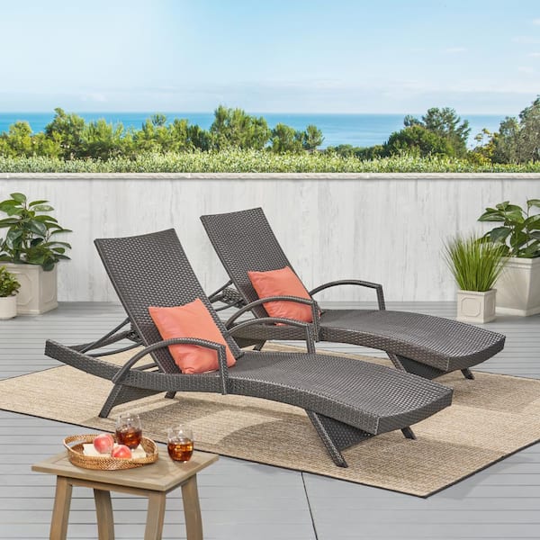 Unbranded 80 in. Gray Wicker Outdoor Chaise Lounge Chairs Set of 2-Rattan Reclining Chair