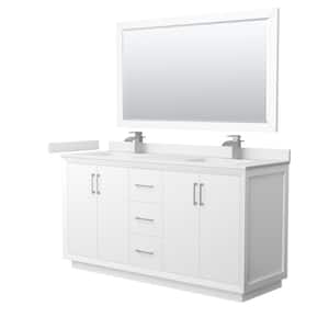 Strada 66 in. W x 22 in. D x 35 in. H Double Bath Vanity in White with White Cultured Marble Top and 58 in. Mirror