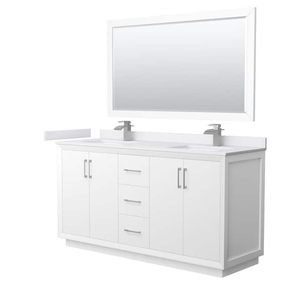 Wyndham Collection Strada 66 in. W x 22 in. D x 35 in. H Double Bath Vanity in White with White Cultured Marble Top and 58 in. Mirror