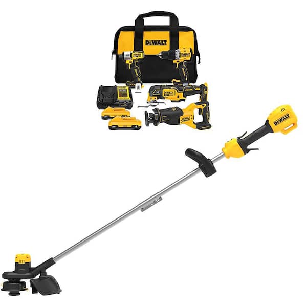 20V MAX Lithium-Ion Cordless 4-Tool Combo Kit and 13 in. Cordless String Trimmer with (2) 4 Ah Batteries and Charger