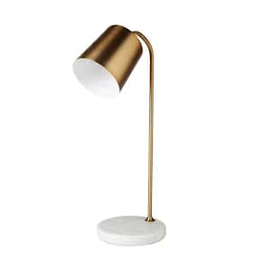Charlie 21.75 in. White Integrated LED No Design Interior Lighting Table Lamp for Living Room w/Bronze Metal Shade