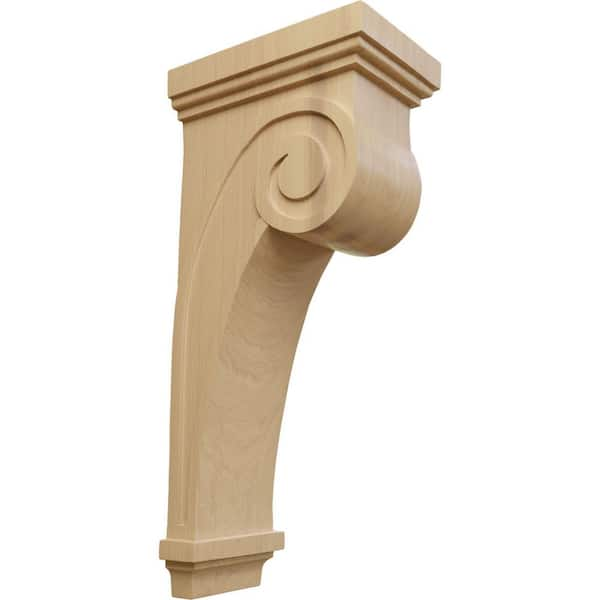 Ekena Millwork 10 in. x 6-1/4 in. x 22 in. Unfinished Wood Cherry Scroll Corbel