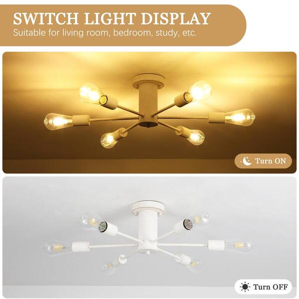 ZJVAIVE 21.81 in. 6-Light Vintage White Sputnik Semi- Flush Mount For Foyer  Bedroom with No Bulbs Included ZJ-D0048S-6-D