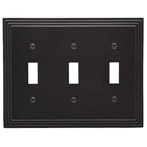 Tiered 3 Gang Toggle Metal Wall Plate - Aged Bronze