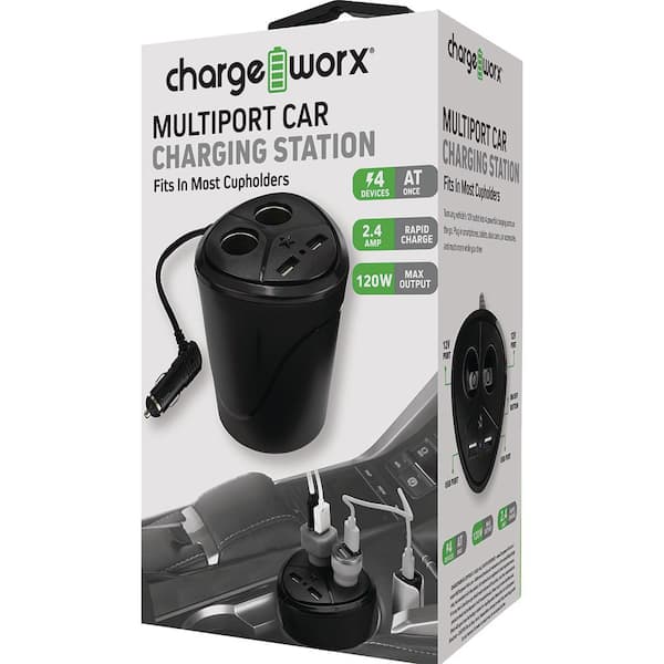 CHARGEWORX Multiport Cupholder Car Charging Station